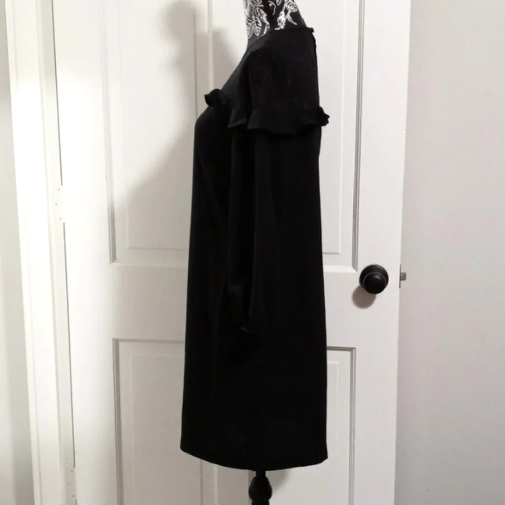 🆕️ 🖤LOFT🖤 - Black L/S Dress w/Sheer Polka Dot Ruffle Detail - Picture 8 of 16